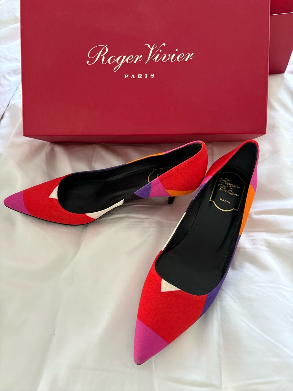 Roger Vivier Red Pink Purple Colorblock Pointed-Toe Kitten Heels